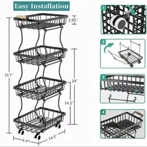 4/5 Layer Fruit And Vegetable Basket, Stackable Metal Storage Cart (with Wheels), Rotating Storage Rack, Narrow Gap Cart, Corner Rack, Open Shelf | Suitable For Kitchen, Pantry, Bathroom, Floor Standing Food Storage Machine
