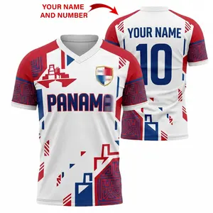 "Custom Name&Number" Personalized Panama Soccer WC 2026 Vintage Jersey, Panamanian Flag Shield Football Shirt, Geometric Ethnic Tribal Pattern Tee, All-Over Print Sports Apparel, Canal Heritage Pride Gift for Dad, Fathers Day Supporter Top