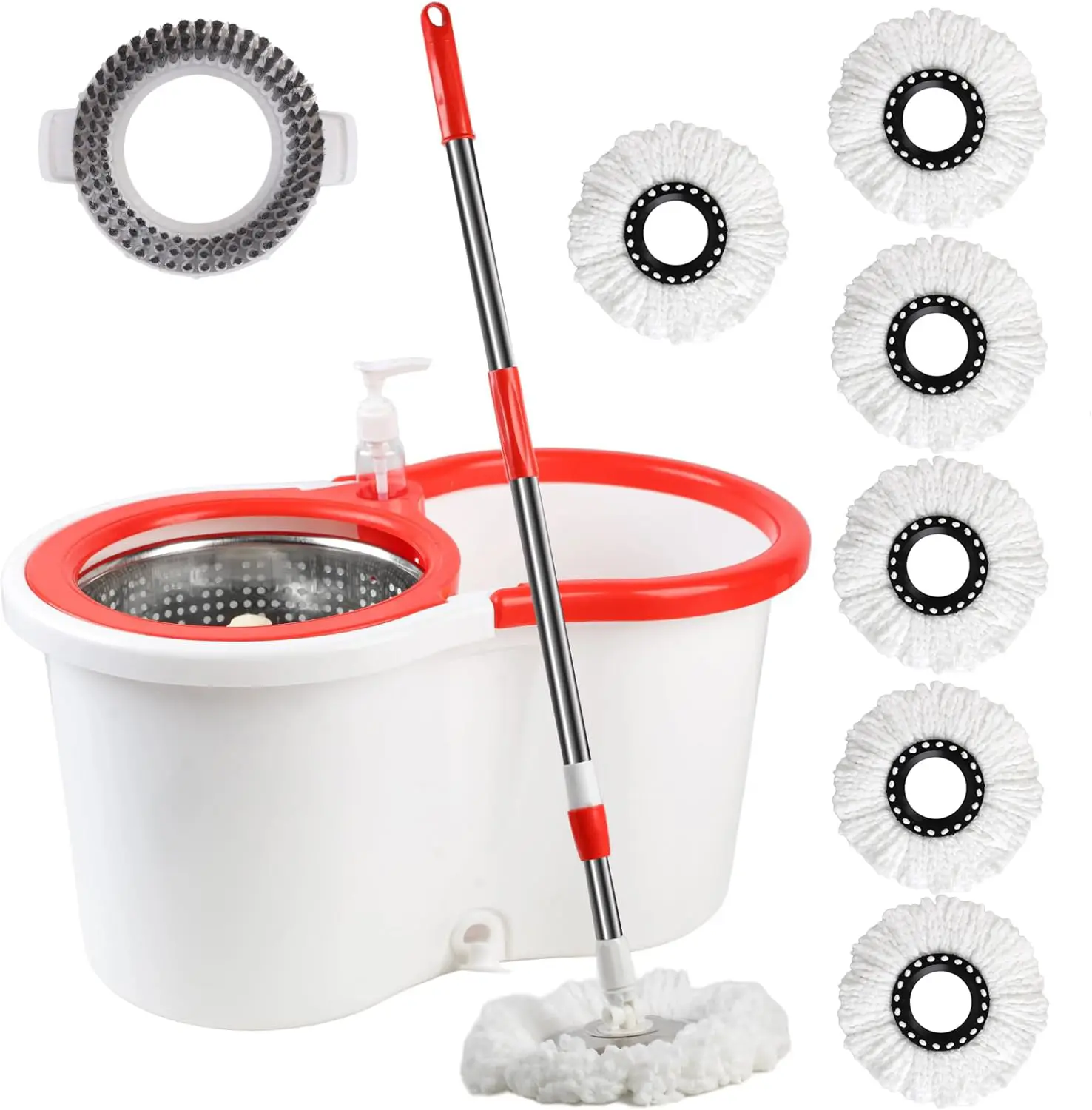 Gifts for Mother's Day-Spin Mop Bucket System with Replacment Brush & 6 Microfiber Refills Self Wash Mop Bucket for Efficient Cleaning Household Tools Christmas Gifts