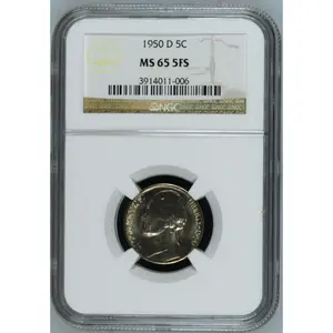 1950 D 5C JEFFERSON FIVE CENTS NGC CERTIFIED COIN MS 65 5FS
