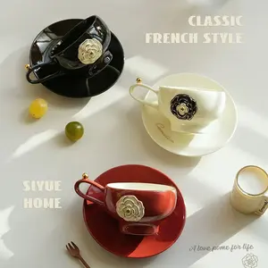 Elegant Ceramic Camellia Mug Set, 350ML High-Quality Tea & Coffee Cup, Perfect Gift for Women, Durable Daily Use Drinkware