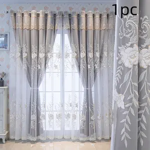Modern Simple Double-Layer Embroidered Curtain, 1 Count Heat-Insulation & Sun-Protection Window Curtain, Home Decor for Living Room & Bedroom, Window Curtain, Thermal Insulated Curtain, Home Decoration Curtain