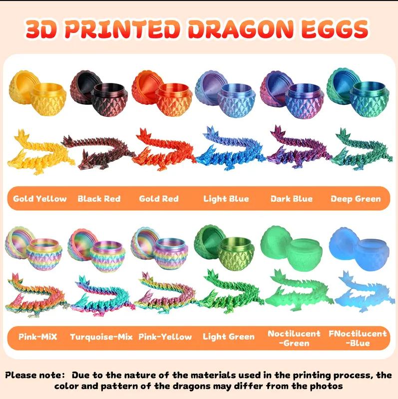 3D Printed Dragon Eggs with Dragon Inside, Easter Egg Stuffers, Articulated Dragon Fidget Toy for Kids Boys Girls, Mystery Dragon Eggs for Boys Girls Birthday Gifts