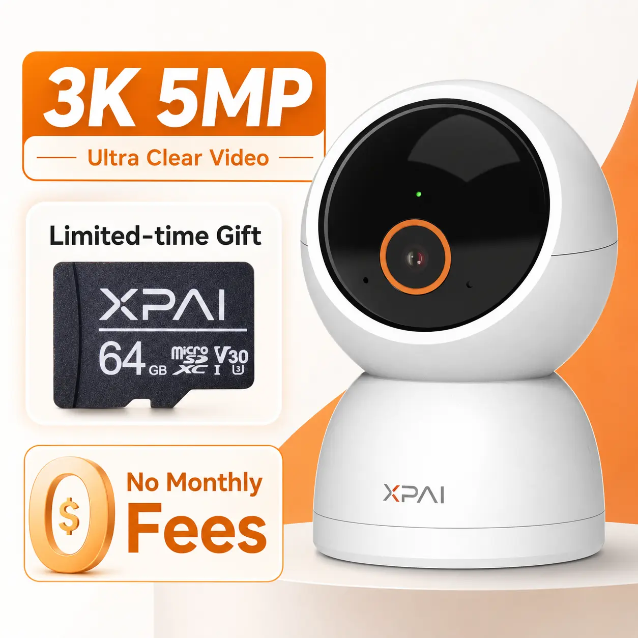 【Clearance Sale】XPAI H50P 5MP 3K Indoor Camera with 360-Degree Night Vision 5G Connectivity 2-Way Audio Free 64GB SD Card for Baby Pet Monitoring Security No Monthly Fee tiktokshopbacktoschool