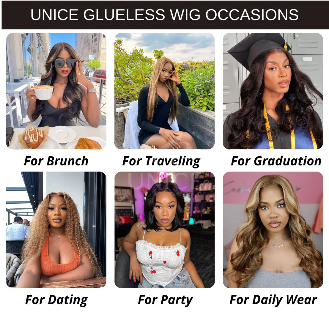 UNice Glueless Silk Straight Bob Wigs Pre-cut 7x5 HD Lace Closure Human Hair Wigs with Bleached Knots Beginner Friendly Put On and Go Natural Scalp SpringStatements