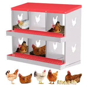 Nesting Boxes for Chickens,6 Holes Chicken Laying Box Lid Cover Easy Egg Collection, Mental Nesting Box with for Outdoor,Poultry Coop,Farm,Yard,Red