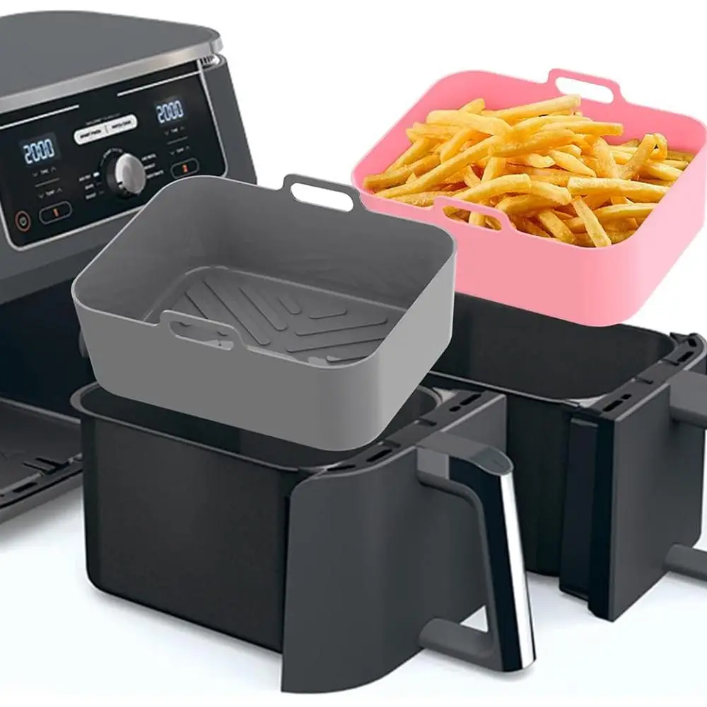 Silicone Air Fryer Liner, 1 Count Rectangular Reusable Air Fryer Baking Tray with Handle, Square Baking Tray for Oven & Microwave, Kitchen Accessories