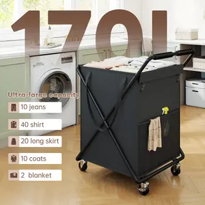 【Rolling Basket】170L Sturdy Laundry Basket with Wheels & Handles, Heavy Duty Rolling Laundry Hamper with Removable Bag & Metal Frame,Sturdy Laundry Cart for Clothes Storage & Family Loads, Easy Assembly, Must-Have Home Organizer, Black