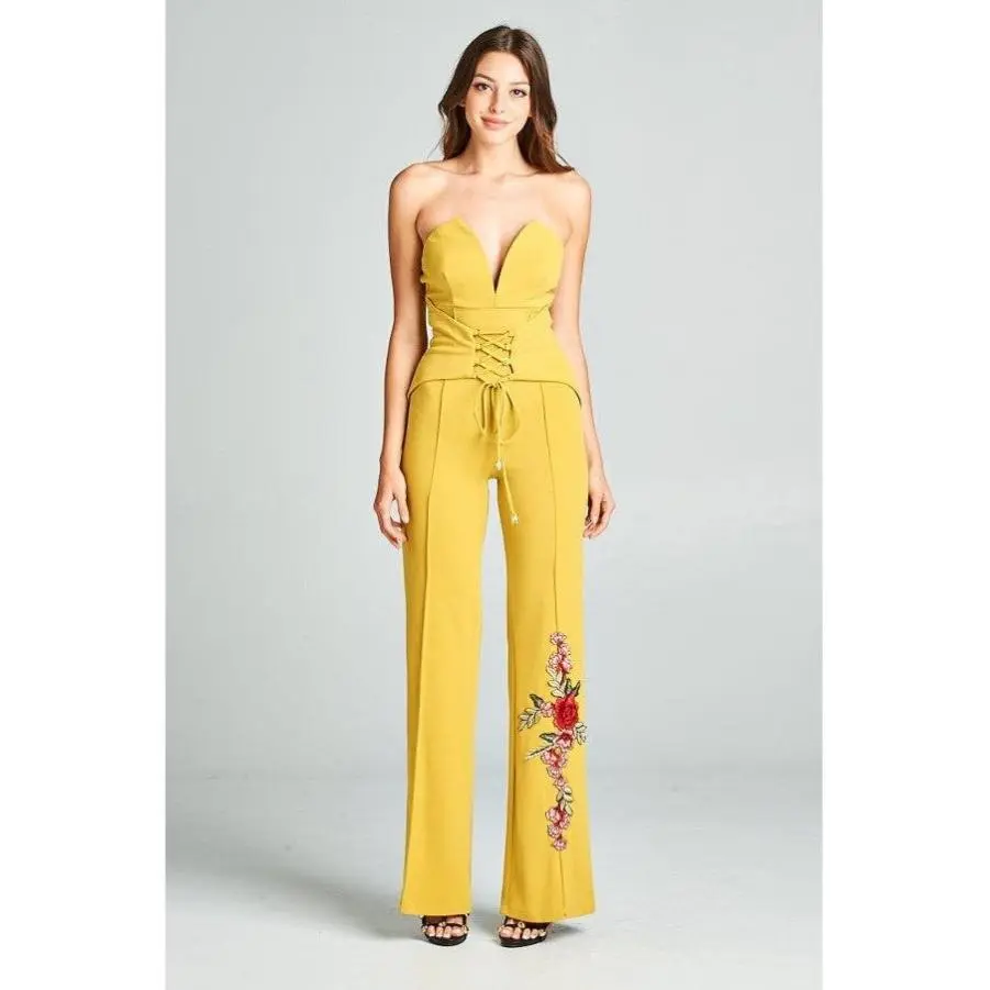Heart Shape Tube Top Jumpsuit With Flower Embroidery