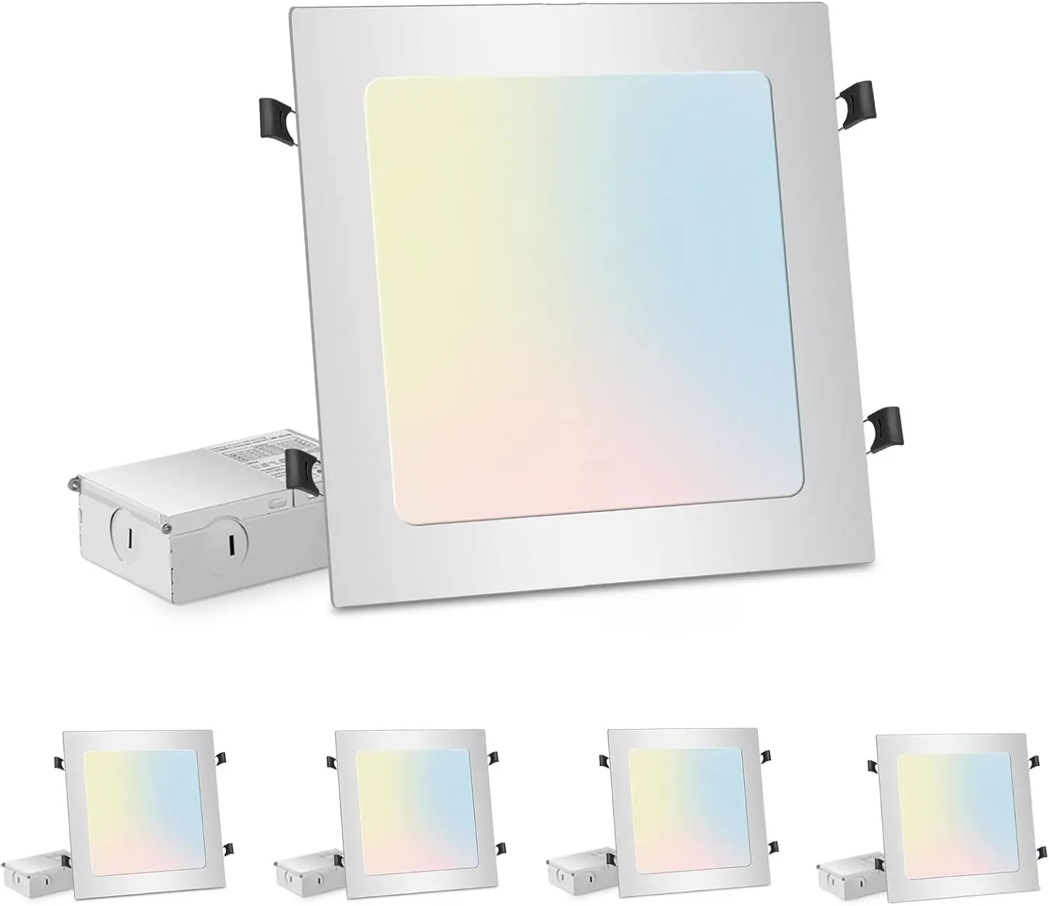 LZHOME 4-Pack 11in Square Shape Ultra-Thin Canless LED Downlights, 3 Color Temperature Selectable Dimmable LED Lights Bedroom, 2200 Lumens 26W Eqv 230W Recessed Indoor Lights with Junction Box
