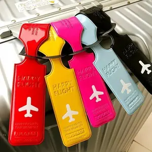 Creative Airplane Letter Pattern Luggage Tag, 6 Counts/set PU Leather Luggage Label, Travel Identification Tag for Travelers, Versatile Travel Accessory
