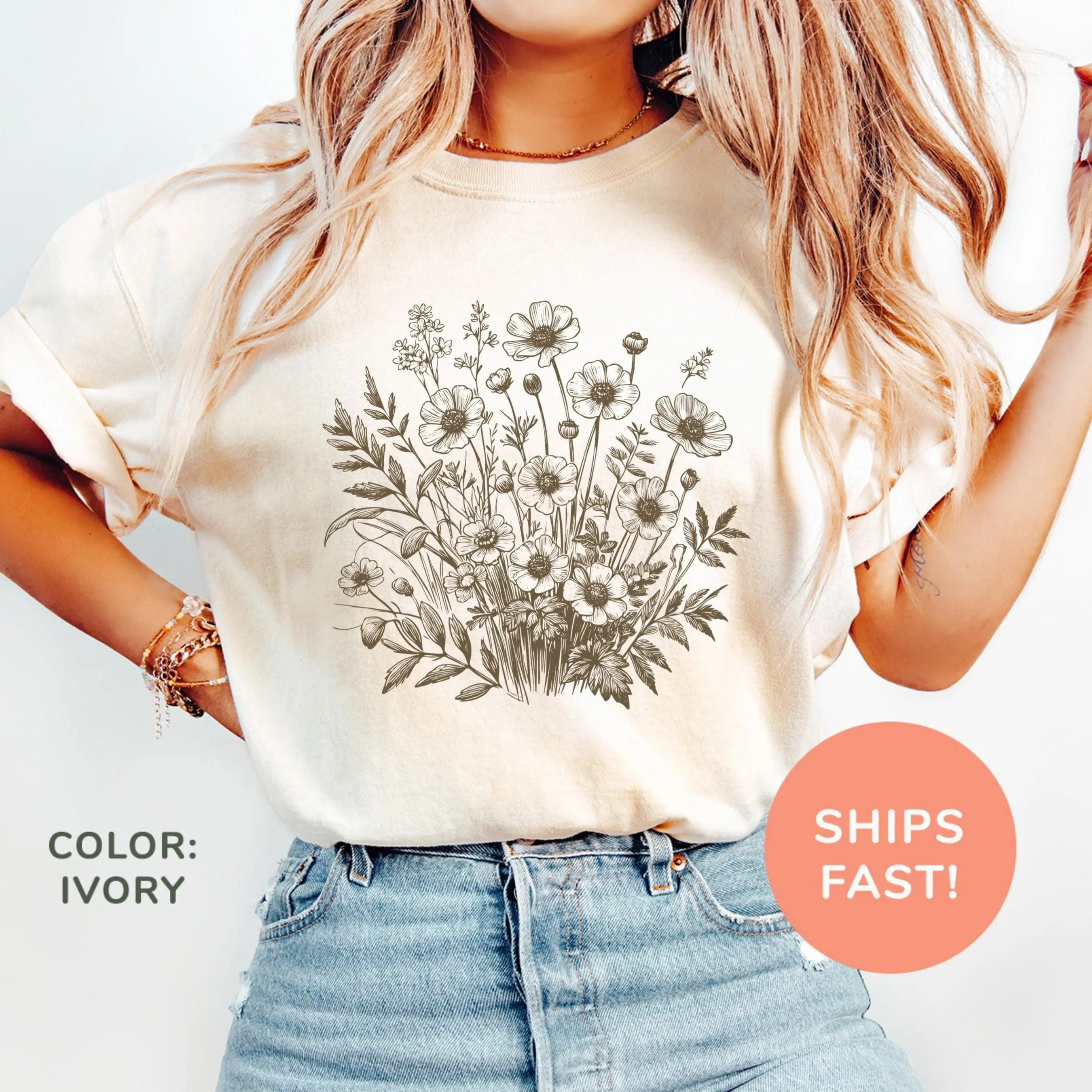 Comfort Colors Boho Wildflowers Shirt, Vintage Pressed Flowers Shirt, Boho Cottagecore Tshirt, Gift for Gardener, Floral Shirt for Women