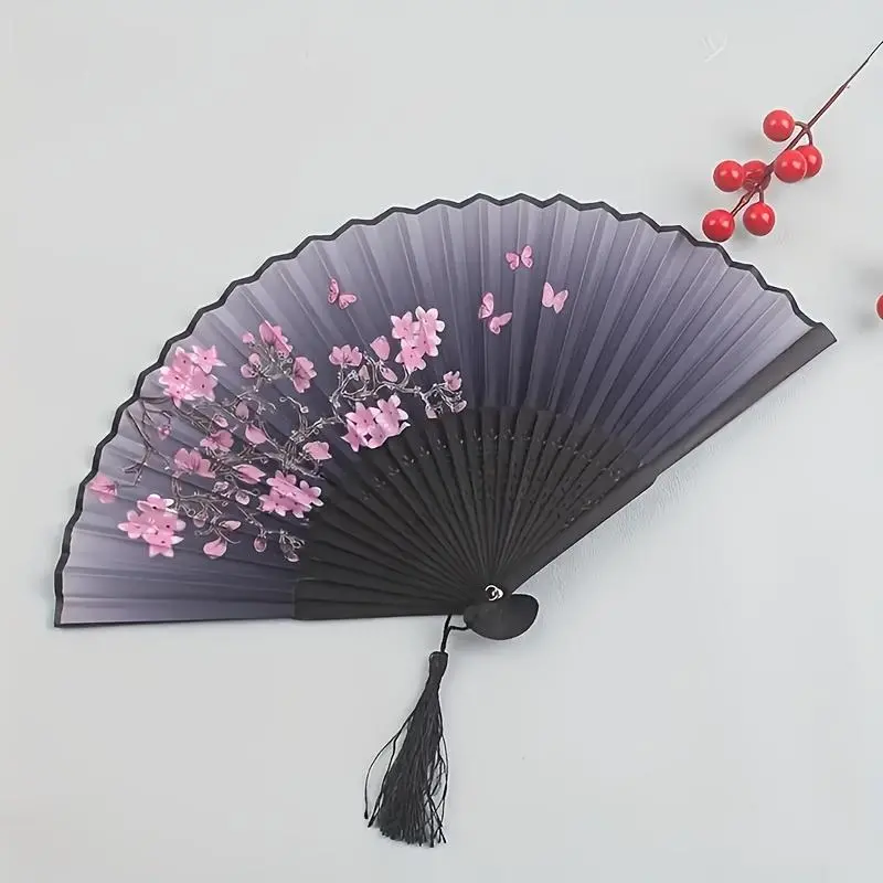 Chinese Folding Fan, 1 Count Bamboo Folding Fan with Retro Cherry Blossom Flower Design, Lightweight Handheld Art Fan for Dance, Graduation Gifts, Home Decor, Decoration Items