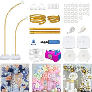 Balloon Arch Kit with Balloon Pump, 8.2FT & 5FT Gold Half Balloon Arch Stand with Base, Free Bending Arch Frame Backdrop for Wedding Birthday Baby Shower Graduation Decoration