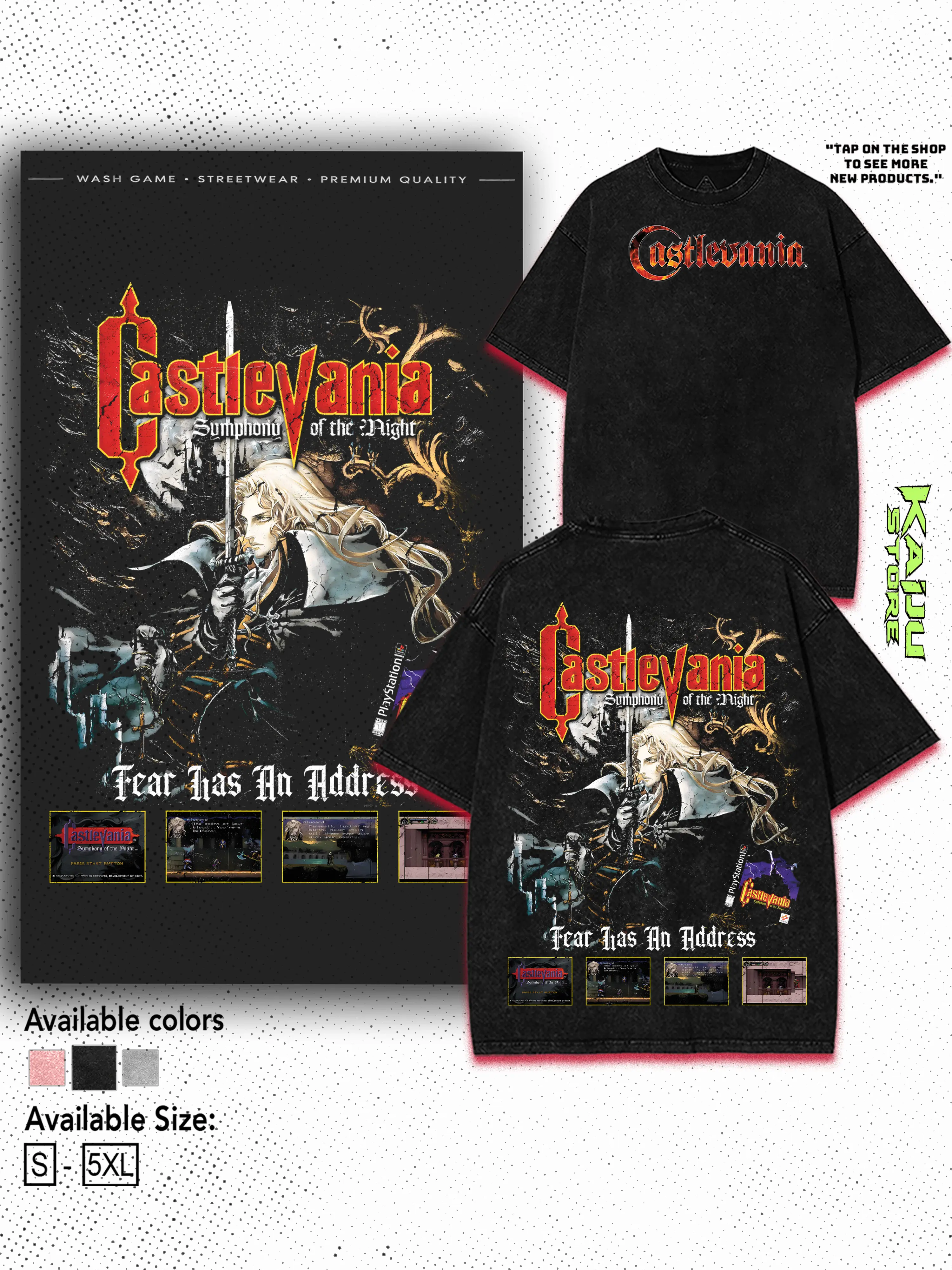 Video Games 'Castlevania SOTN' Staple front sided game graphic tees Overprintting Tshirts, Gift For gamer Tropical Casual unisex top gift shirt Menswear Man Streetwear Shortsleeve Fabric