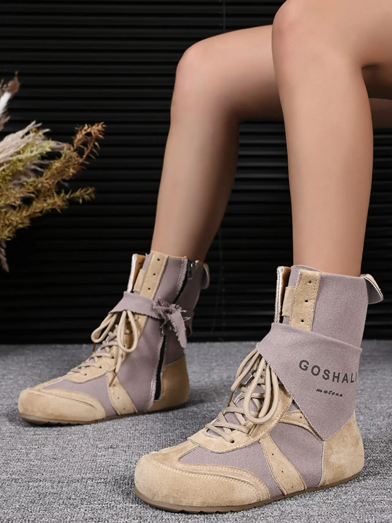 Women's High-Top Boots With Zipper, Vintage Style Lace-Up Side Zipper Work Booties, Fashion Booties, Casual Retro Short Shoes for Fall Season, Cowgirl Combat Boot, Trendy Boots