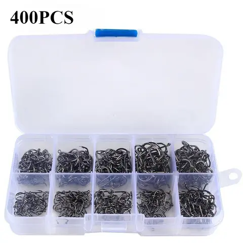 KLYVIONIS High-Carbon Steel Barbed Fishing Hooks Set - 400pcs/Box or 500pcs/Box Options, Fishing Tackle Accessories for Saltwater & Freshwater Outdoor Use, J