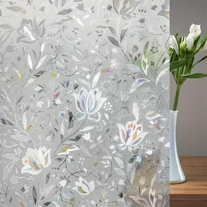 Flower Pattern 3D Laser Privacy Window Film - Static Non Adhesive PVC Stickers, Self Adhesive Window Stickers, Home Living Room Bedroom Office Decorative Window Film, Decorations, Decorative Stickers, Decorative Glass Stickers Stickers