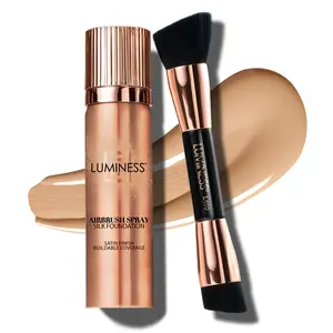 LUMINESS Silk Airbrush Spray Foundation & Makeup Brush 2-PC Kit - Buildable Coverage, Foundation Brush, Anti-Aging Silk Formula for Smooth Radiant Skin, Humidity Resistant, Long-Lasting Hydration