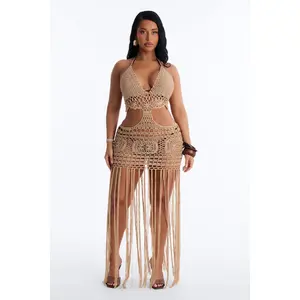 Denise Crochet Maxi Swim Cover Up Dress - Mocha
