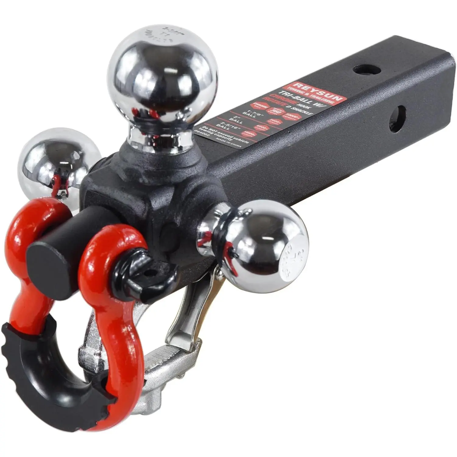 Heavy-Duty Steel Tri-Ball Tow Hitch Mount with Hook, 360° Swivel Shackle & Safety Latch, 10,000 lbs Capacity for Boat Trailers, Fits 2-Inch Receiver