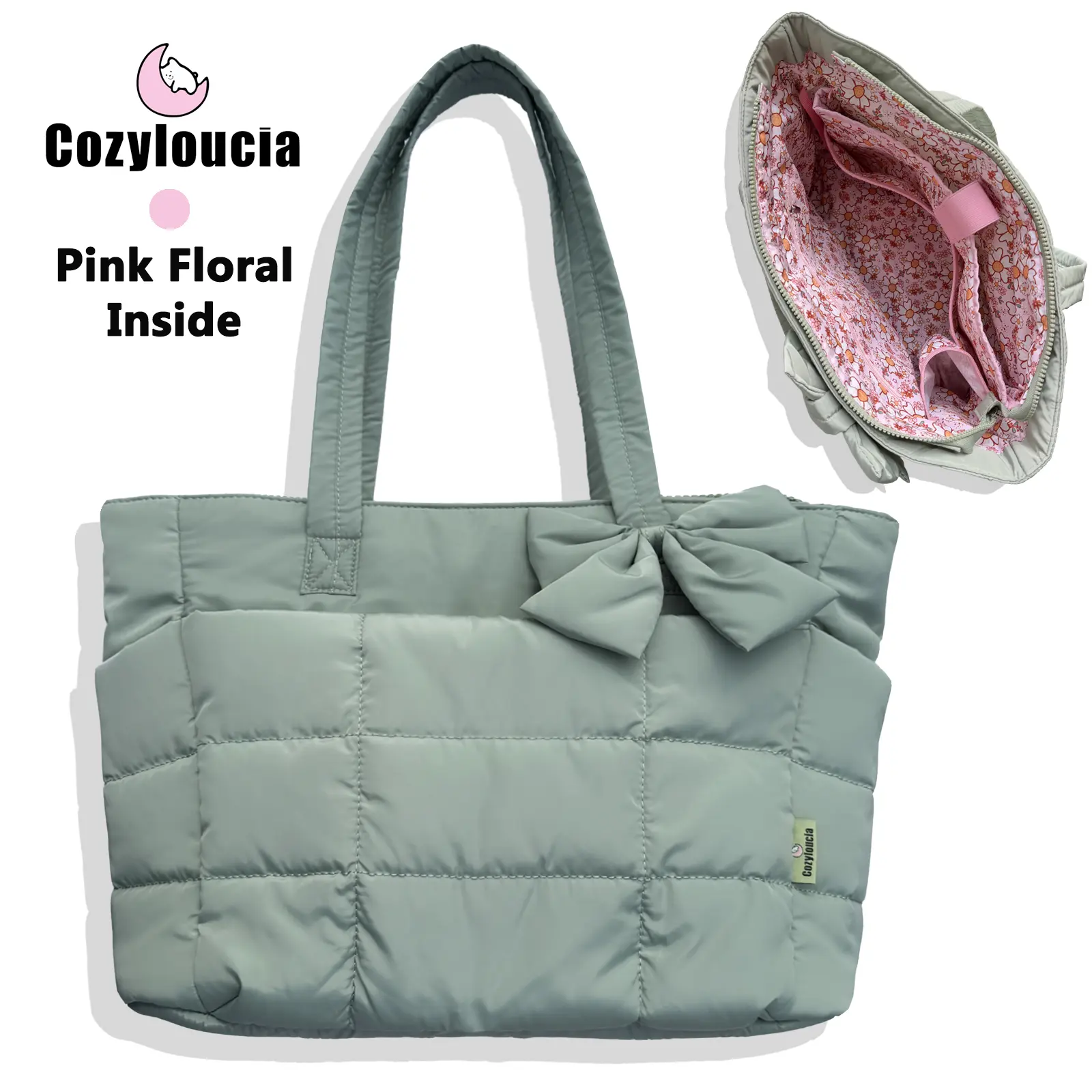 B-Light Green-Pink Floral -Bow