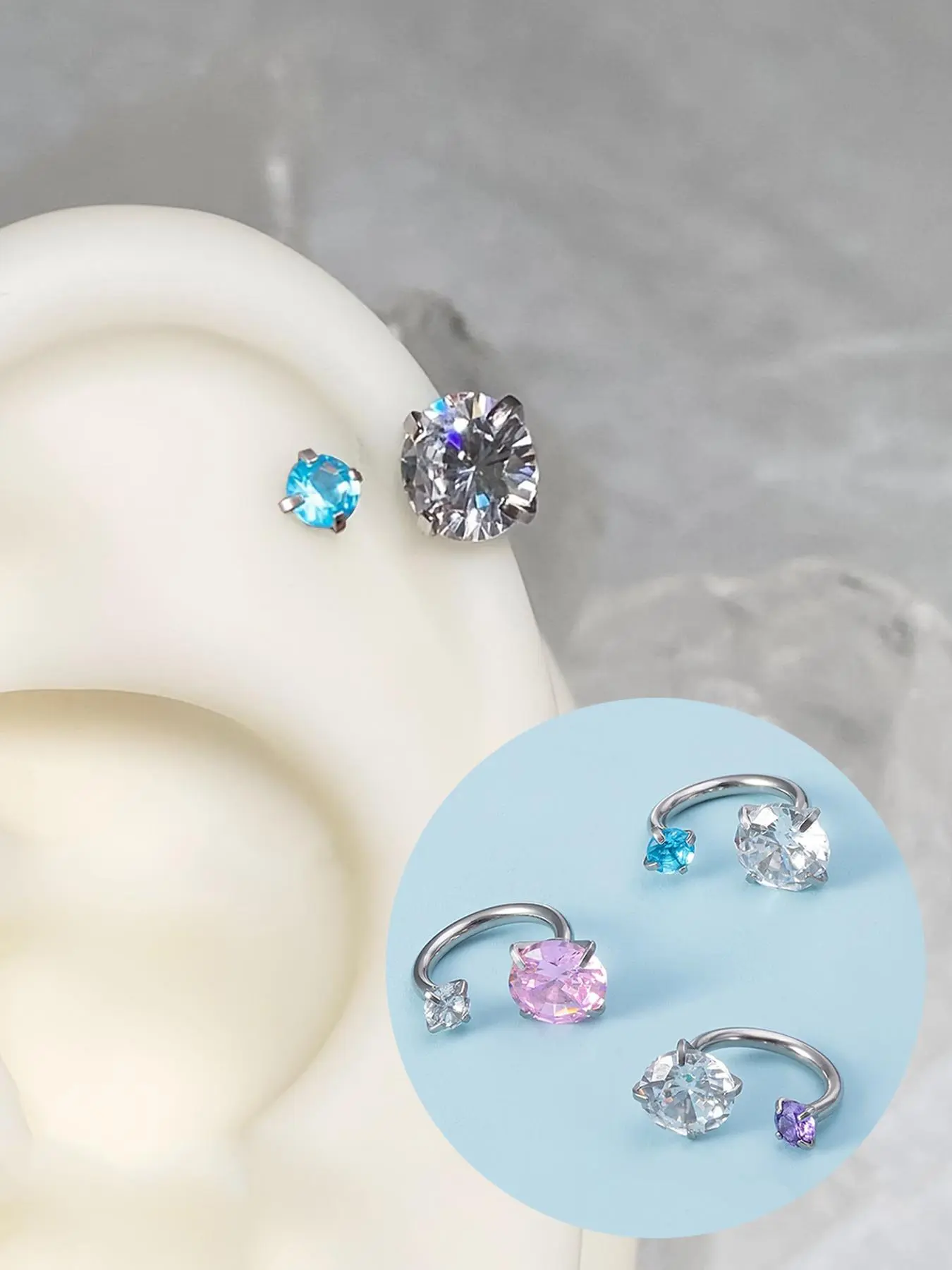 Horseshoe Nose Ring 18 Gauge, Nose Rings Hoops, 6mm/3mm CZ Cubic Zirconia Internal Thread Earring Jewelry, Hypoallergenic Stainless Steel Cartilage Earrings Helix Piercing Septum Lip Ring Non Tarnish Jewelry, Body Jewelry