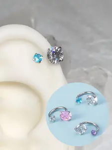 Stylish Horseshoe Nose Ring 18 Gauge, 6mm/3mm CZ Cubic Zirconia Internal Thread Earring Jewelry, Hypoallergenic Stainless Steel Cartilage Earrings Helix Piercing Septum Lip Ring Multipurpose Non Tarnish Jewelry Septum Clicker Ring