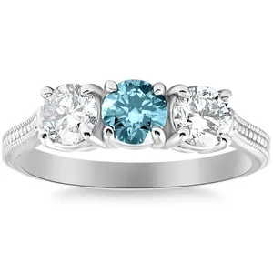 1 1/2Ct Blue Diamond 3-Stone Accent Engagement Ring in Gold Lab Grown