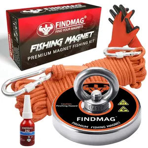 FINDMAG Fishing Magnet Kit 600 LBS Pulling Force, Super Strong Magnet Kit for Magnetic Fishing and Retrieving Items, Holiday Gift Idea - 2.95inch Diameter