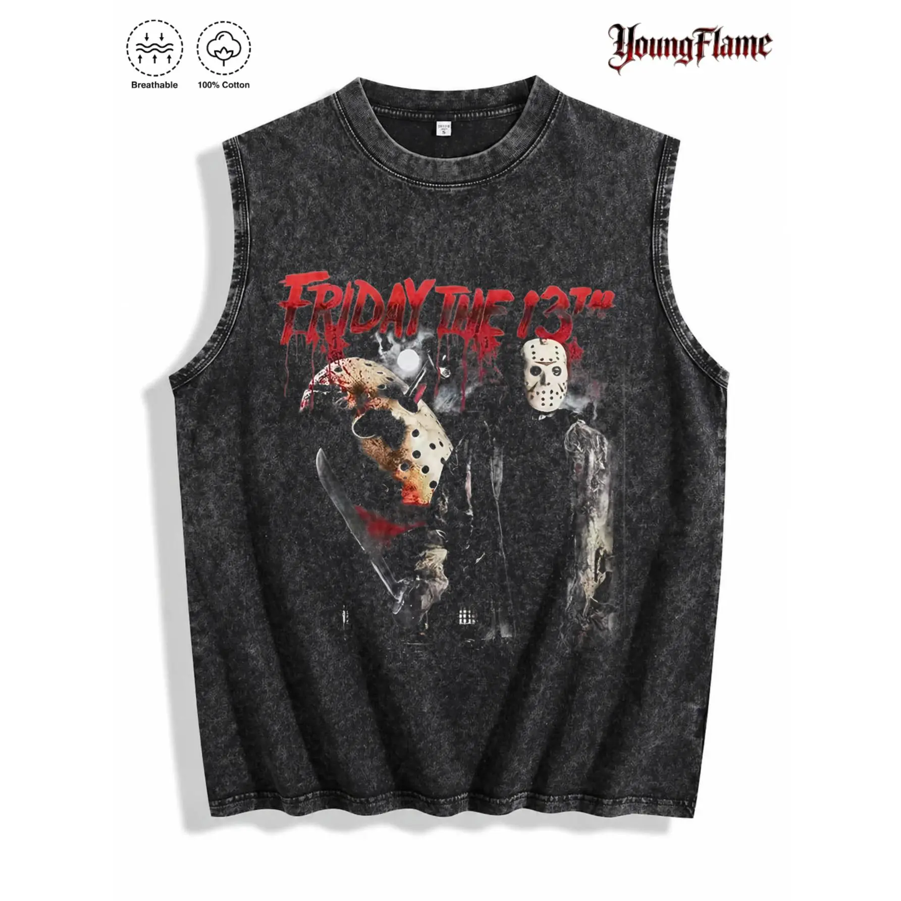 Friday The 13th Jason Horror Movie Vintage Retro Wash Sleeveless T Shirts Classic Streetwear Good Graphic Tees t-shirt menswear top vintage loose fit summer casual shirt t-shirt gift comfortable fashion Crewneck Round Neck Tshirt