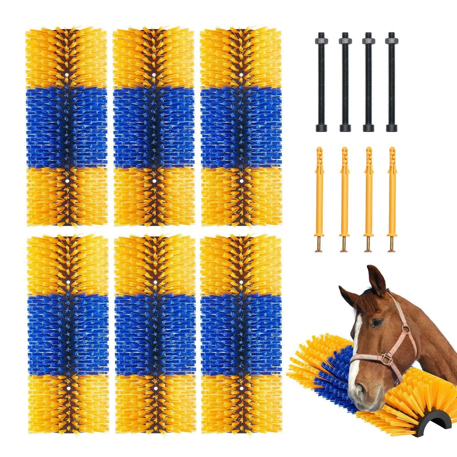 VEVOR Livestock Scratching Brush,  , 6 Pcs Horse Brush with 12 Screws, 20 x 7.5 in Cow Scratcher, for Back Itch Relief & Keep Cleaning, Grooming & Scratching Post Brush for Horse, Pig, Cattle Supplies#BackToSchool