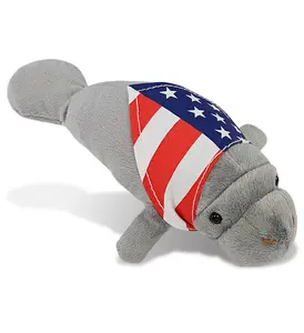 WILD COLLECTION PLUSH - 9" GREY MANATEE WITH USA FLAG BANDANA