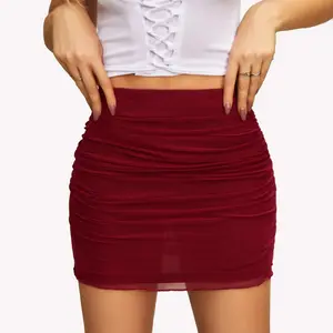 Avidlove Women Hot Skirt Ruched Bodycon Double Layer Club Skirt Lettuce Trim Skirt Office Skirt Mini Skirt