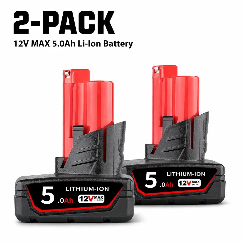 2-pack 12V 5.0Ah 5000mAh Lithium-Ion Replacement Battery Compatible with Milwaukee M12 Cordless Power Tools, Rechargeable Battery Pack