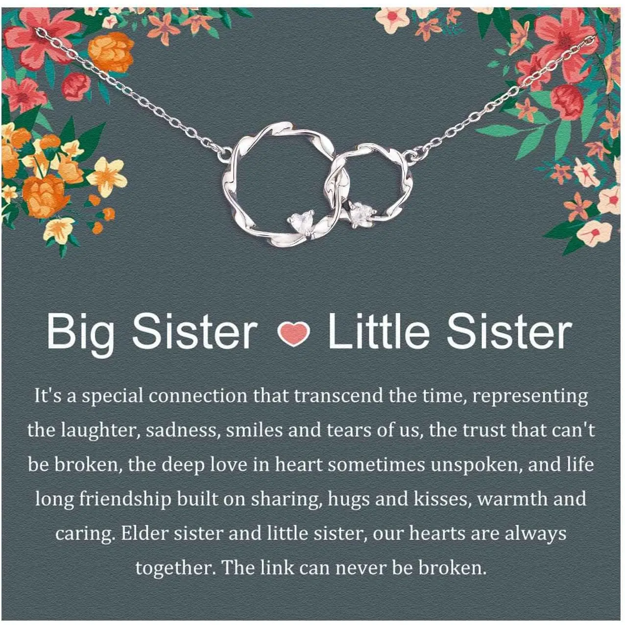 Love Sister Gifts, Sterling Silver Interlocking 2 Circles Necklace for Big & Little Sisters, Sister Birthday Gifts from Sisters