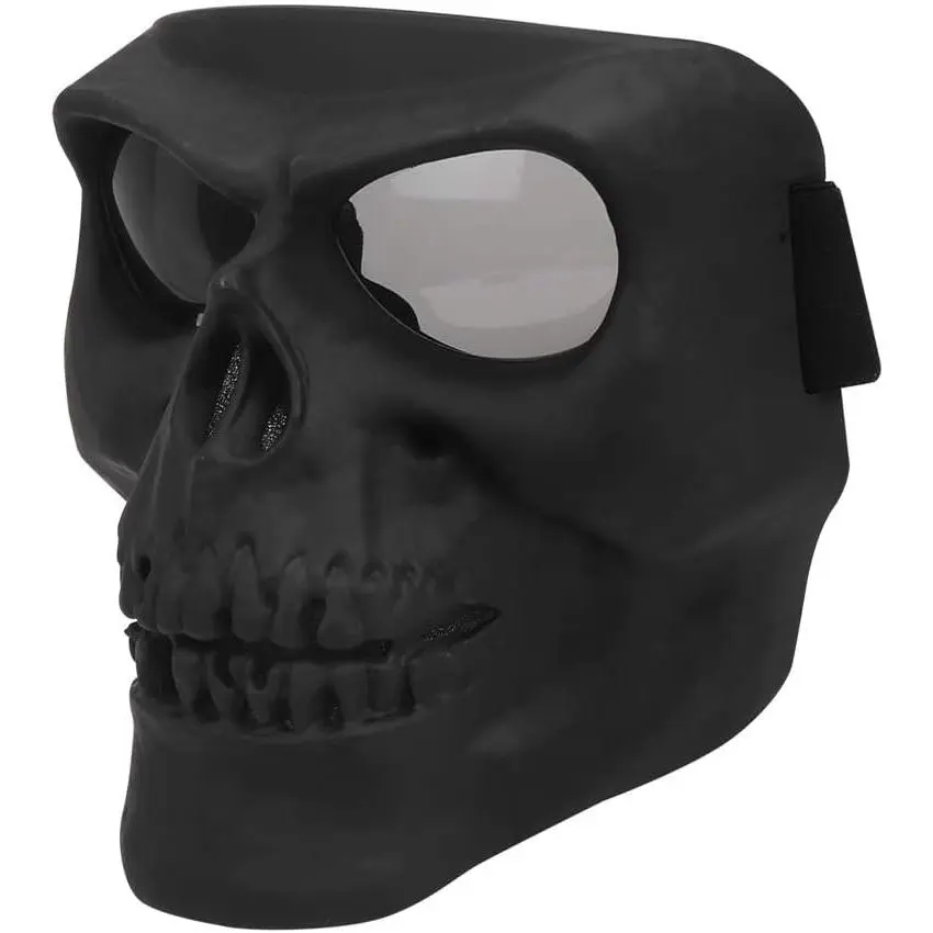 ABS Plastic Tactical Skull-Face Motorcycle Face Mask - Adjustable Strap, 0.5-Inch Thick Padding, Polarized PC Windproof Lens, Ride-Ready for Airsoft, Paintball, Half Helmets
