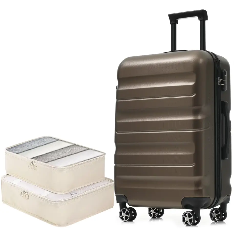 Euroco 3 Piece ABS Hardshell Luggage Sets ,24" Checked Suitcase with Spinner Wheels and 2 Packing Cubes for Men Women