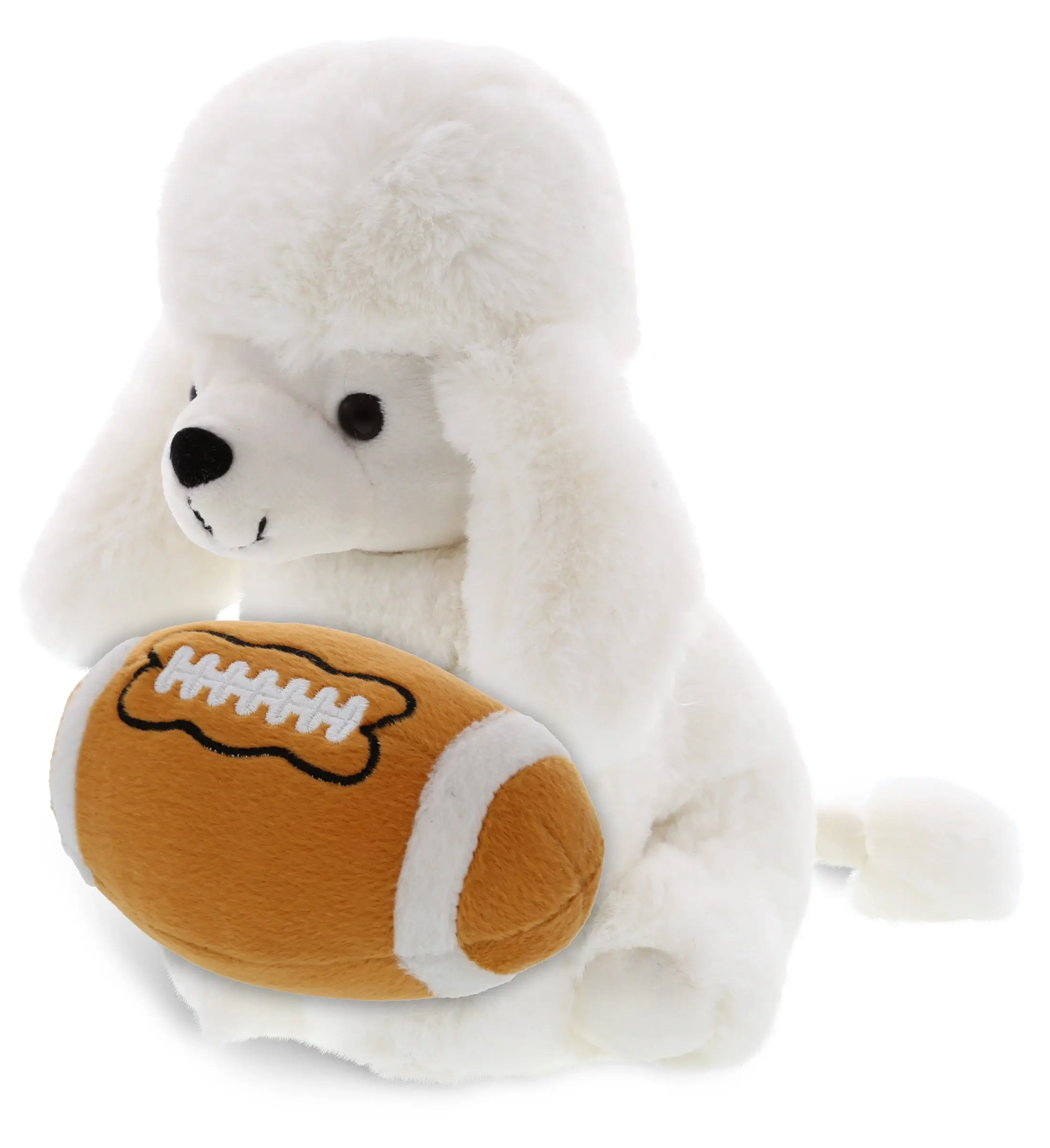 SUPER SOFT PLUSH - WHITE POODLE DOG WITH FOOTBALL PLUSH