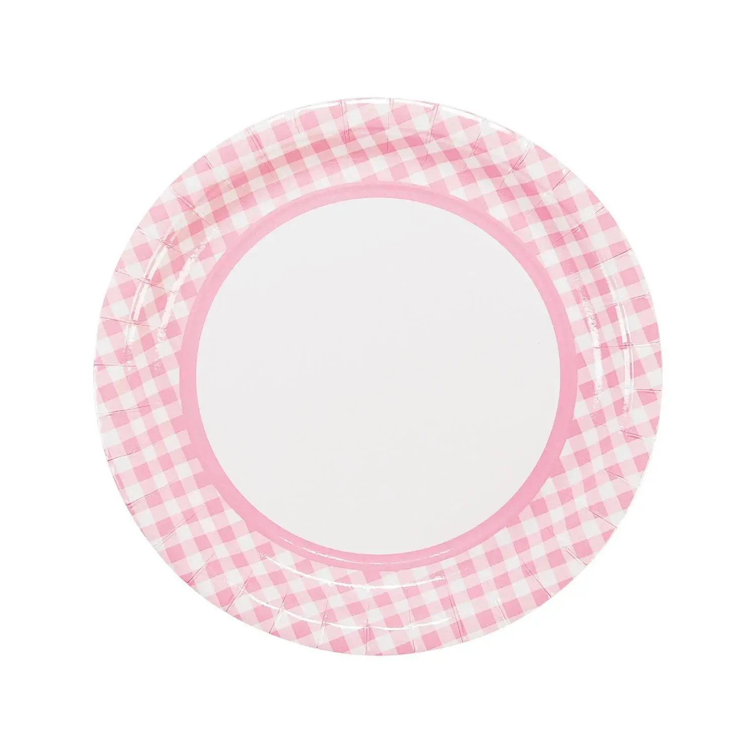 Light Pink Gingham Paper Dinner Plates - 24 Ct.
