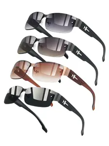 4pcs latest model metal rivet half frame sports sunglasses,transitional gradient lenses,classic plaid eyeglass frame collocation anti slip rubber nose pad,stylish and comfortable,suitable for various outdoor activities,perfect gift for men and women