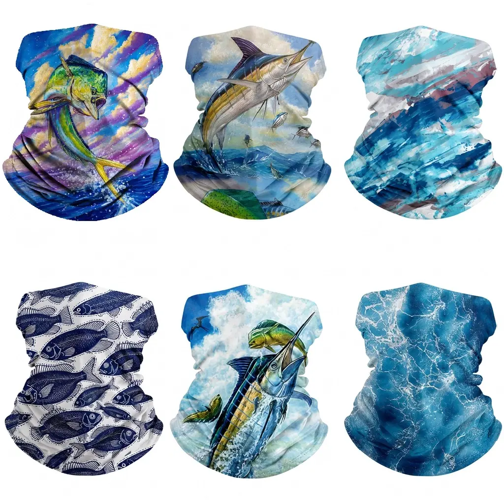 Fishing Fish Print UV Protection Neck Gaiter, Multi Wear Seamless Quick Dry Face Bandana, 4 Way Stretch Breathable Outdoor Head Wrap for Fishing Driving Hiking Hunting Cycling