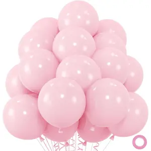 50pcs Pink Balloons, 12inch Light Pastel Pink Balloon for Birthday Party Shower Wedding Anniversary Valentine’s Decoration (With Ribbon & Glue)