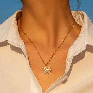 ZELESTE Little Planet Opal Necklace Cat Eye White Shinning Opal Gold Plated Chain Necklace With Saturn Pendant Opal Natural Stone Women Girl Gift Fashion Bohemian Modern Style Fancy