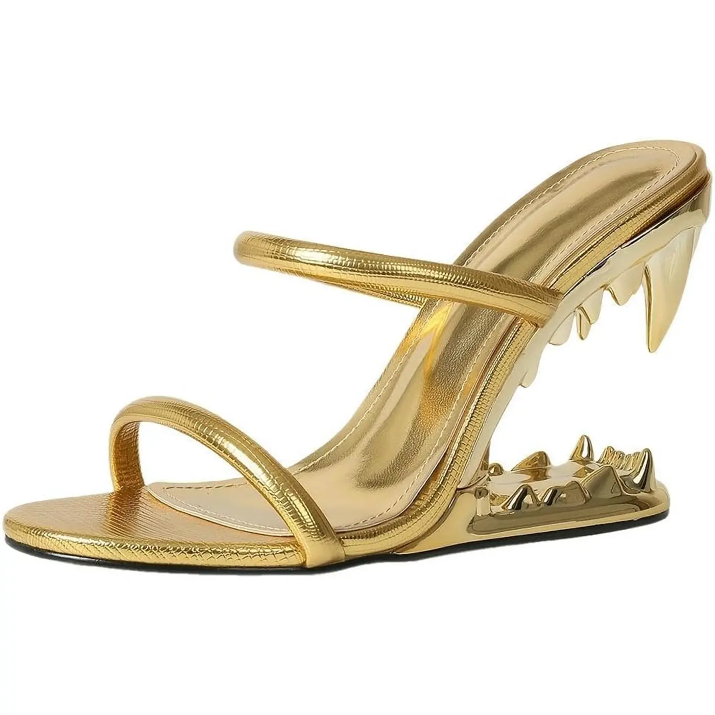 Women Wedge Sandals for Women Strappy Heels Round Open Toe Heels Metallic Shark Tiger Teeth heeled Sandals Flip Flops Thong Womens Mules Slip on Party Dress Wedding Ceremony classy