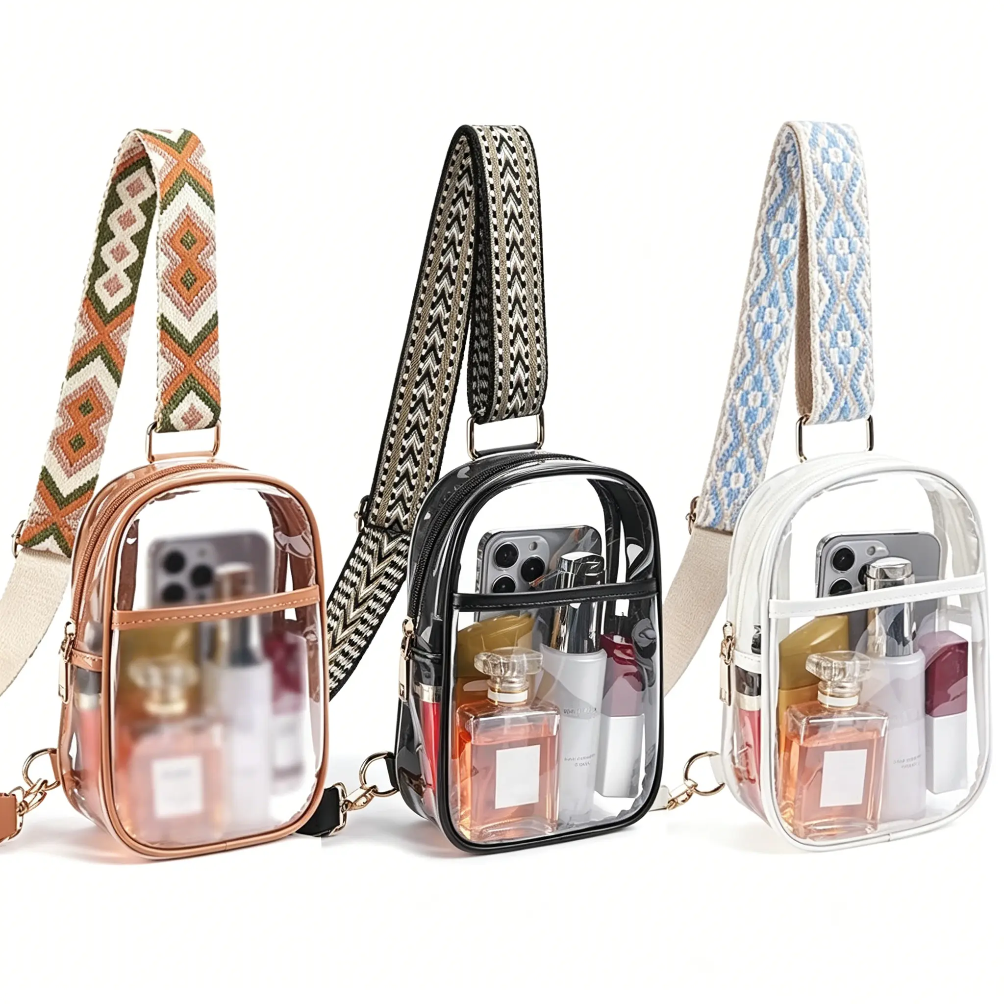 Stadium Approved Clear Sling Bag for Women and Men - Waterproof PVC with Boho Strap for Concerts, Travel & Game Day
