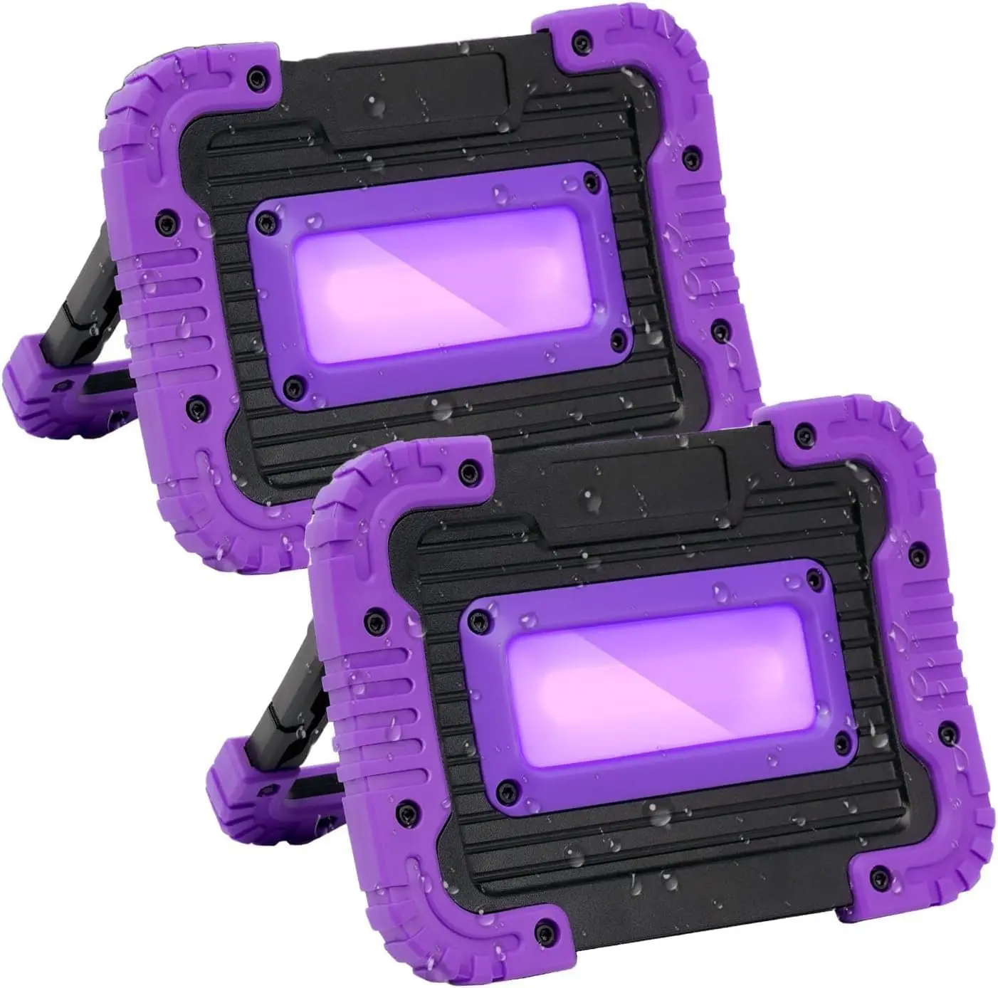 2-Pack Rechargeable 395nm LED Black Lights, Cordless Port. Nylon-Built UV Flood Lights with Fluorescent Act. for Neon Mood Neon Glow Party, Outdoors Safe Halloween Decorations, GPRK