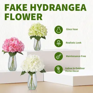 【GARVEE】Real Touch Artificial Hydrangea Flowers – Pink Lifelike Silk Bouquet with Stems for Home Decor, Vase Arrangements & Wedding Centerpieces