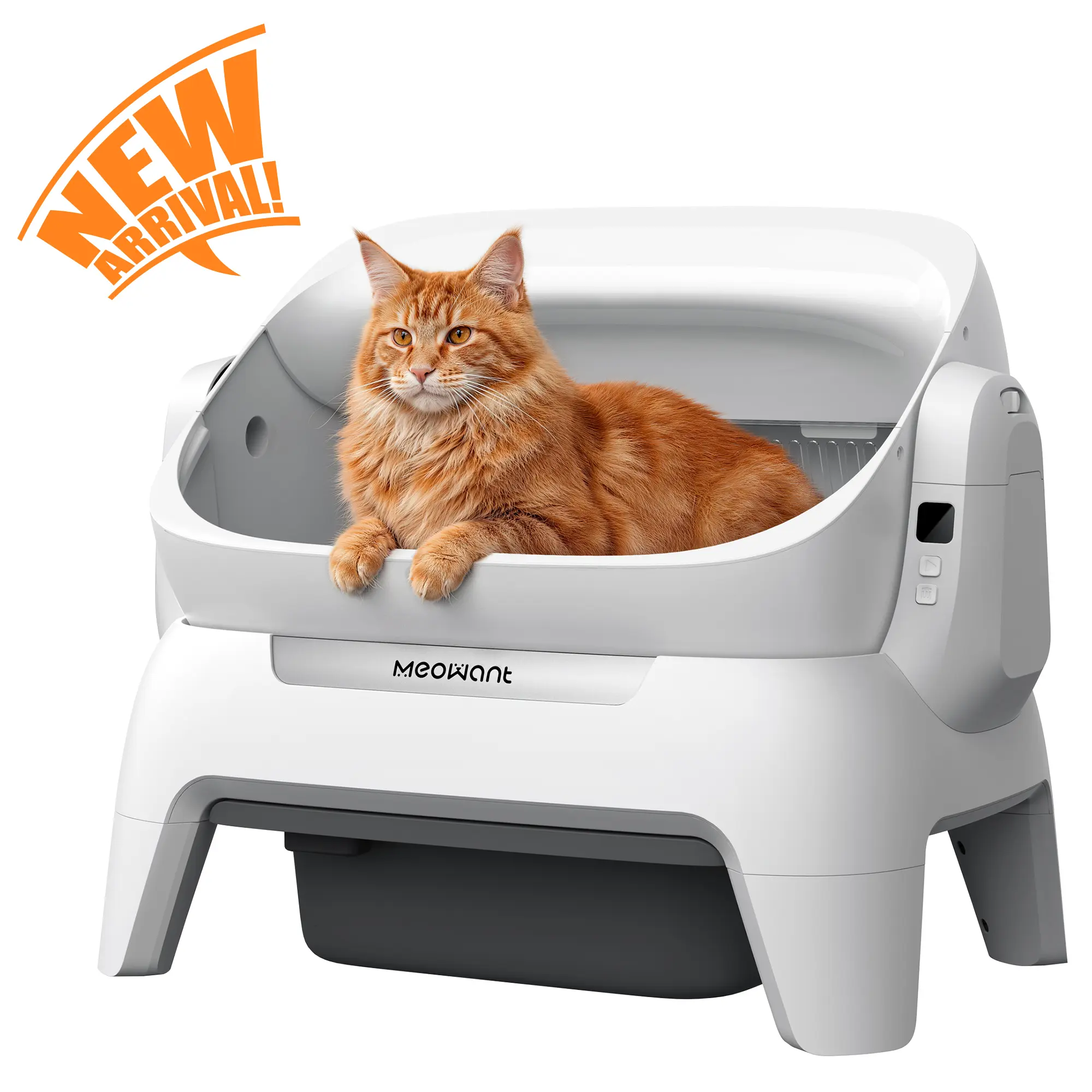 Meowant XXXL Low Noise Automatic Cat Litter Box with Lid - Bentonite Clay Compatible, Silicone Components, Self-Cleaner, APP Cycle Control, Infrared Scanning, Anti-Pinch, 12L Waste Bin, Odor-Free, Extra Large Tray for Multiple Cats, Automatic Litter Box