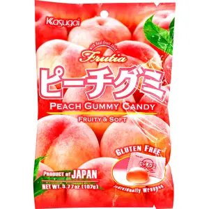 Kasugai Peach Fruit Gummy Candy - Natural, Gluten-Free, Authentic Taste, Real Fruit Juice, Soft & Chewy Sweet Individually Wrapped Single-Serve Snack